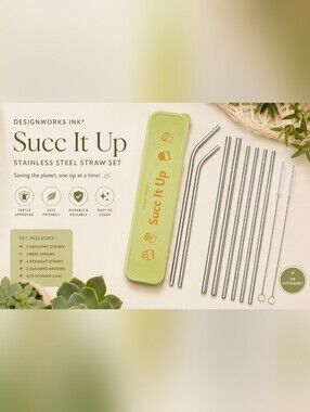 DESIGNWORKS INK “Succ It Up” Stainless Steel Straw Set